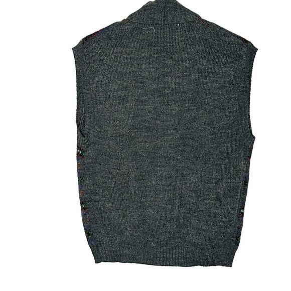 Bramble Lane Gray Acrylic Sleeveless Button Front Striped Sweater Vest Size L - Picture 2 of 7